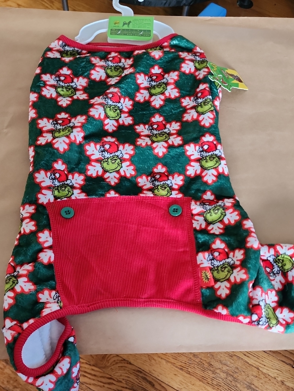 Festive Grinch-Print Dog Pajama in Green & Red